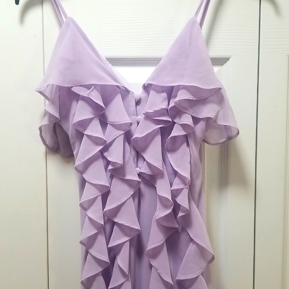 Forever 21, Lavender Ruffled Maxi Eligant Summer Dress Small, Ruffled Slits - Picture 5 of 10